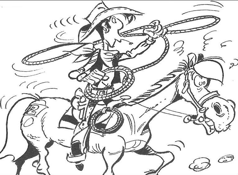 coloriage lucky luke joue du lasso